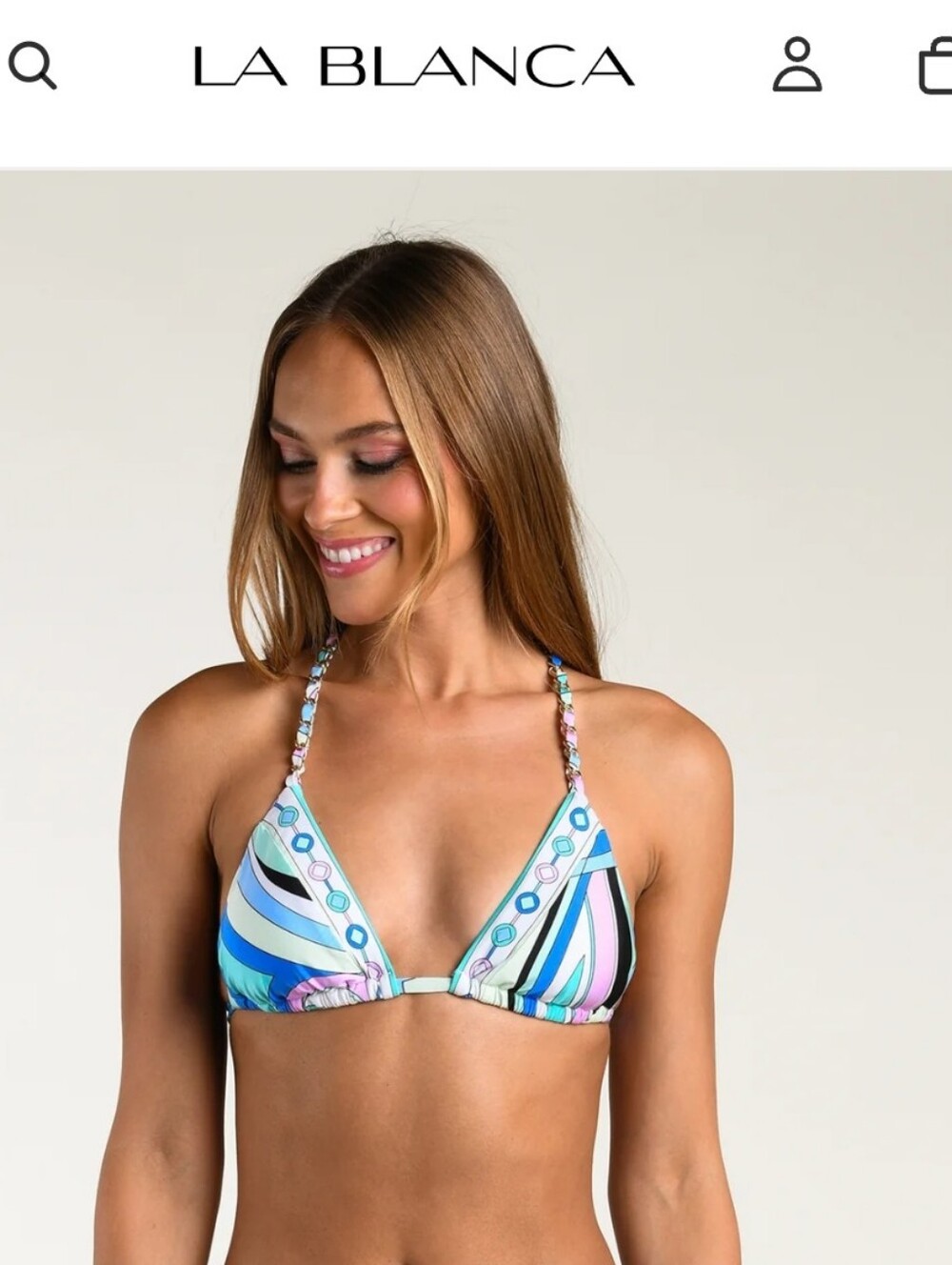 La Blanca Blue Pink Teal Striped Triangle Bikini Set